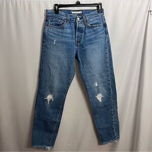 Vintage Levis Womens Button Fly Wedgie Straight jeans SIze 28 Blue Denim Big E